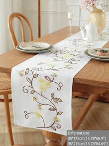 Rural Style Colorful Embroidered Satin Cloth Table Runner, For Dining Table, Kitchen Table, Desk, Coffee Table, Dresser, Cabinet, Shoe Cabinet, Chest Of Drawers, Prevent Dust And Decorate, With Exquisite Small Flower Embroidery. Also Suitable For Home Decoration, Kitchen, Living Room, Bedroom, Courtyard, Indoor And Outdoor Furniture, Camping, Villa, Festivals, Parties, Weddings. Size: 1PC,Halloween Decor,Home Decor - Yellow - View 4