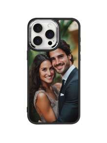 1pc Customizable Personalized Black Shockproof Electroplated Lens Frame Phone Case Compatible With IPhone 16/16Pro/16ProMax And Other Models, Suitable For Couples, Family, Kids, Pets, Friends