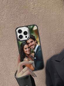 1pc Customizable Personalized Black Shockproof Electroplated Lens Frame Phone Case Compatible With IPhone 16/16Pro/16ProMax And Other Models, Suitable For Couples, Family, Kids, Pets, Friends
