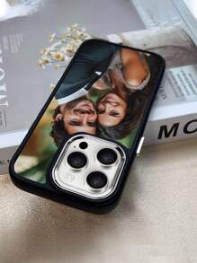 1pc Customizable Personalized Black Shockproof Electroplated Lens Frame Phone Case Compatible With IPhone 16/16Pro/16ProMax And Other Models, Suitable For Couples, Family, Kids, Pets, Friends