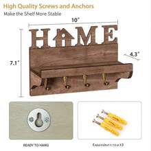 复古木质壁挂式钥匙架，安装简便 - 装饰性钥匙挂钩，时尚玄关收纳架，带信件和邮件整理功能