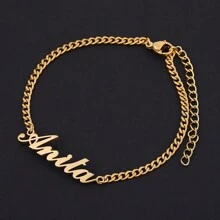 1pc Gold Silver Personalized Name Bracelet Stainless Steel Handmade NK Chain Bracelet Silver Chain Carved Name Logo Bracelet Men's And Women's Jewelry Classic Hip Hop Accessories Birthday Gift Gift Box Thanksgiving Christmas Halloween Carnival (English Only)