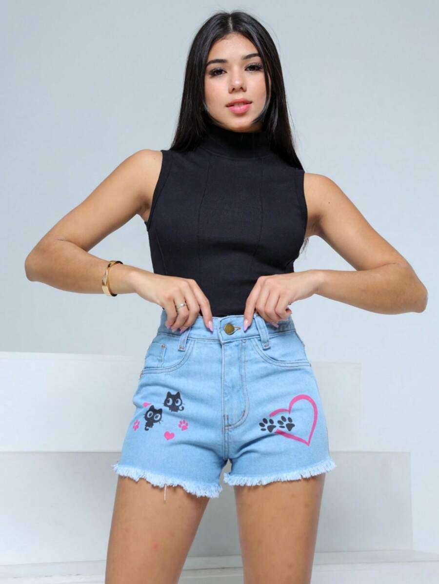 Young Girls Denim Shorts - 淺色水洗藍 - 查看 1