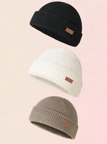 1 件男士纯色百搭空白标签针织帽，适合秋冬保暖和日常穿着
