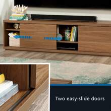 Mainstays Westley Sliding Door TV Stand For TVs Up To 75", Warm Walnut Finish