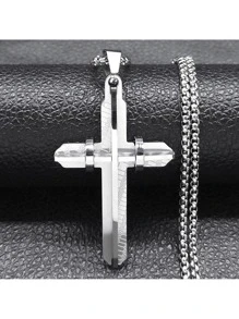 1pc Stainless Steel Cross Pendant Necklace, Suitable For Men's Everyday Wear, Perfect Gift For Father's Day, Family & Friends