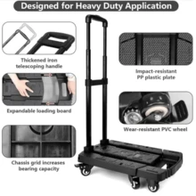 Folding Luggage Cart, Hand Truck, Dolly Cart, Ideal For Travel, Moving, Shopping, And Package Delivery In Offices And More (Load Bearing 200KG, 6 Wheels, Black) - 黑色 - 查看 6