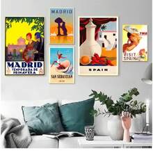 1pc Wall Arts Posters Frameless Spain Madrid San Sebastain Travel Canvas Painting Vintage Wall Kraft Posters Coated Wall Stickers Home Decorative Pictures Gift Pop - Multicolor - View 6