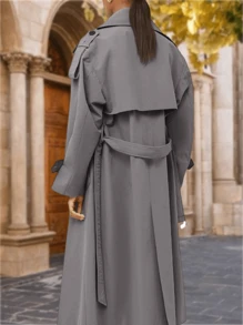 Womens Oversized Belted Trench Coat Long Double Breasted Windproof Overcoat Fall Winter Clothes For Women Vestidos Elegantes De Mujer Christmas Gift & New Year Gift - 深灰色 - 查看 3