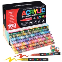 GuangNa Bộ 168 bút đánh dấu sơn Acrylic màu, mực lỏng trực tiếp, bút vẽ nghệ thuật đầu cọ mềm cho vải, vải bạt, đá, thủy tinh, gỗ, giấy, đồ thủ công DIY, đồ dùng học tập và nghệ thuật - 168 màu - Xem 2