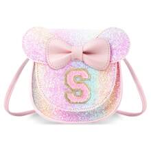 个性化字母印花钱包，可爱真皮儿童钱包，小巧斜挎包，蝴蝶结钱包，女孩生日礼物（闪光款） - Small-Glitter - 查看 26