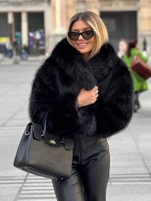 HH Faux Fur Jacket For Women Elegant Solid Lapel Long Sleeve Coat Casual Loose Female Winter Oversize Lady Chic Streetwear Jakcets