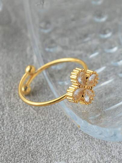 Mazuer 1pc 18K Gold Plated Vintage Style High-End Minimalist Exaggerated Quality Stainless Steel Women Fashion Water Drop Shaped Ring, Suitable For Casual, Date, Mother's Gift, Holiday, Party, Vacation