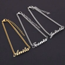 1pc Gold Silver Personalized Name Bracelet Stainless Steel Handmade NK Chain Bracelet Silver Chain Carved Name Logo Bracelet Men's And Women's Jewelry Classic Hip Hop Accessories Birthday Gift Gift Box Thanksgiving Christmas Halloween Carnival (English Only)