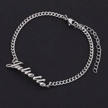 1pc Gold Silver Personalized Name Bracelet Stainless Steel Handmade NK Chain Bracelet Silver Chain Carved Name Logo Bracelet Men's And Women's Jewelry Classic Hip Hop Accessories Birthday Gift Gift Box Thanksgiving Christmas Halloween Carnival (English Only)