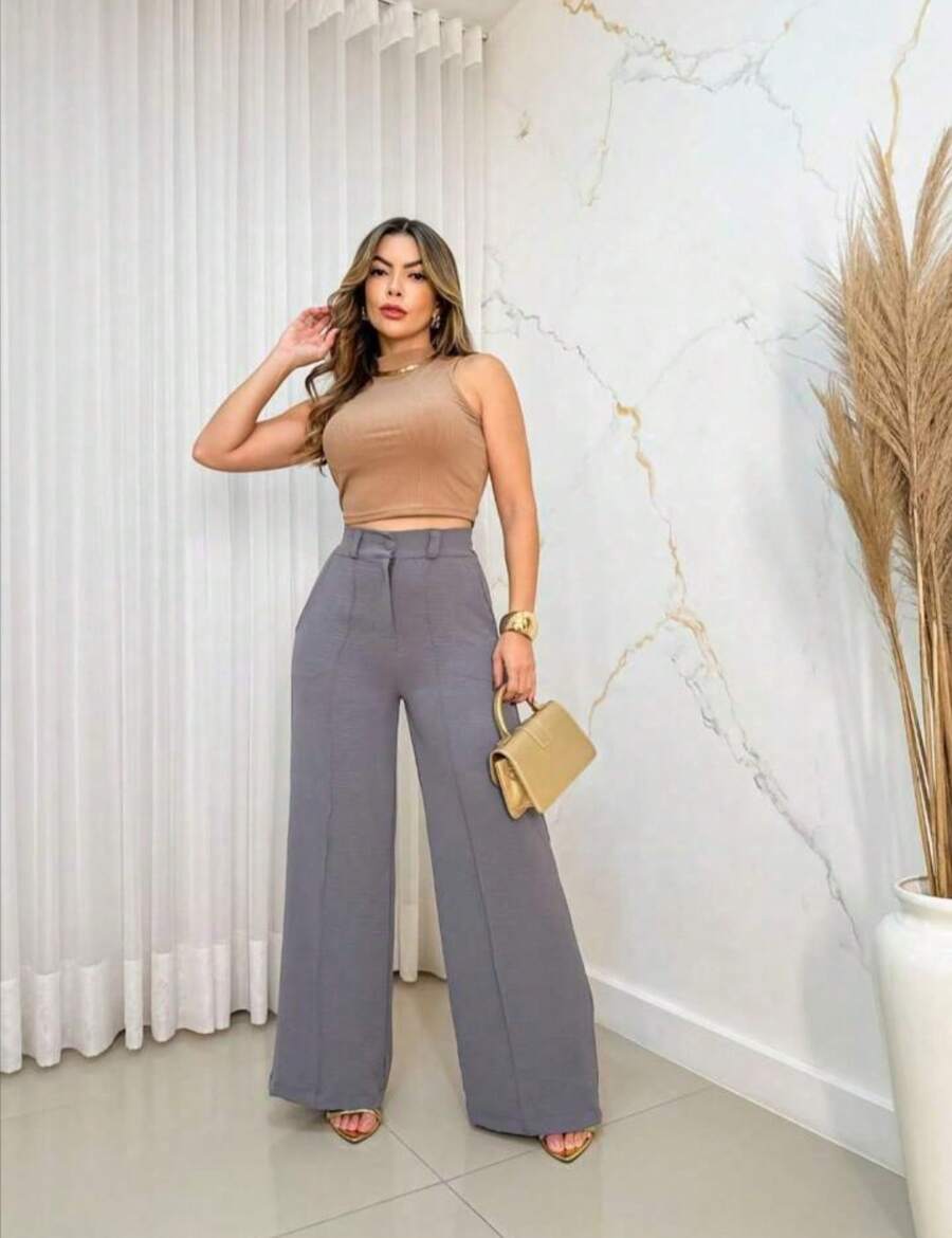 Duna Pantalona Crepe Trousers - Grey - View 1