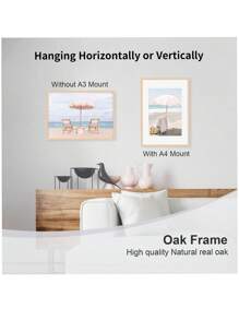 1pc Real Solid Wood Art Picture Frame, Modern Home Decor, Suitable For A4, A3, 30*40CM Poster & Photo - Red Oak Natural Color - View 11