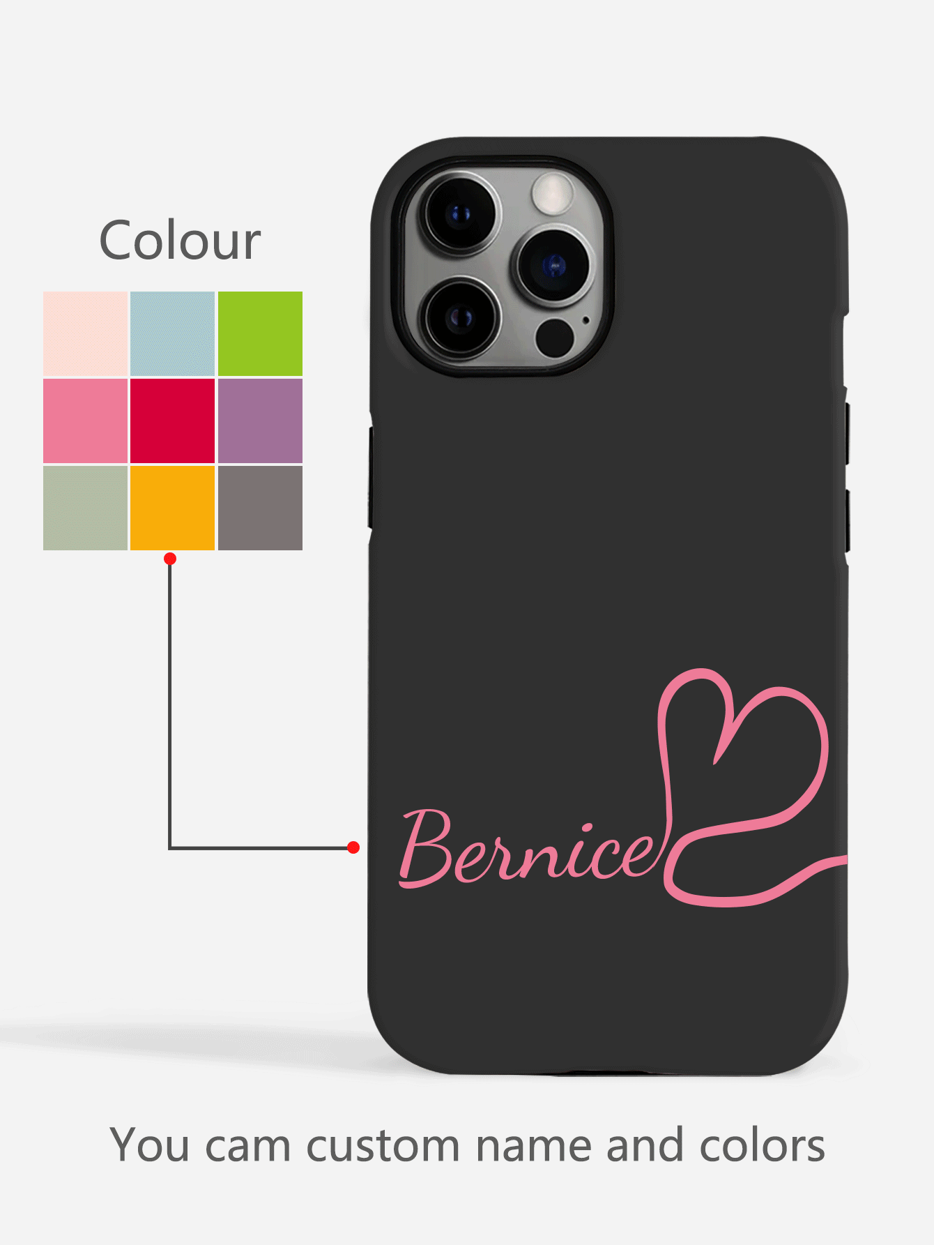 Customized Multi-Color Simple Letter Phone Case, Personalized Fashion Heart Letter Name Designed Shockproof Protective Phone Cover, Compatible With Iphone 11 Pro/13 Pro/15 Pro Max, IPhone XR, 12, 13, 15, 16 Pro Max