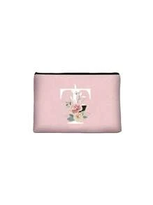 A-Z字母印花白色化妆包，粉色小收纳袋，化妆包，便携式洗漱包，教师节礼物，可重复使用化妆包，女士极简大容量旅行化妆包，耳机，数据线 - 粉色 - 查看 22