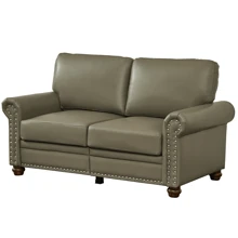 Classic Living Room Sofa Loveseat Sofa Couch With Armrest And Wood Legs, Upholstered PU Leather Sofa With Silver Nails Decoration, Mid Century Modern Sofas Couches For Bedroom Office - 灰色 - 查看 7