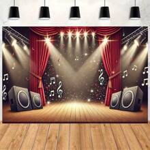 1pc Shiny Music Stage, Polyester Photography Backdrop, Birthday Banner Flag, Cake Table Photography Studio Party Decor And Portrait, Outdoor Celebration, Multi-Purpose, No Power Needed, Suitable For Garden, Lawn & Gardening Decoration