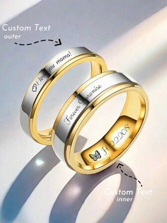 1 pièce Bague personnalisée à deux tons pour escalier en acier de titane pour couple femme homme bijoux d'anniversaire de fiançailles, or, élégante, colorée, vintage, simple, unisexe, décontractée, mignonnes, personnalisée, unique, cadeaux idéaux pour lui, cadeaux idéaux pour elle, elle, petit ami, petite amie, papa, maman, famille, amis, pour anniversaires, pour anniversaires, pour remise de diplômes, pour le bal, pour la fête, bijoux