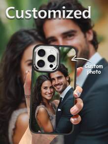 1pc Customizable Personalized Black Shockproof Electroplated Lens Frame Phone Case Compatible With IPhone 16/16Pro/16ProMax And Other Models, Suitable For Couples, Family, Kids, Pets, Friends