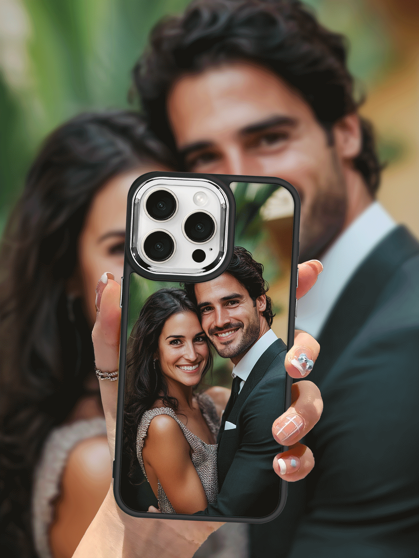 1pc Customizable Personalized Black Shockproof Electroplated Lens Frame Phone Case Compatible With IPhone 16/16Pro/16ProMax And Other Models, Suitable For Couples, Family, Kids, Pets, Friends