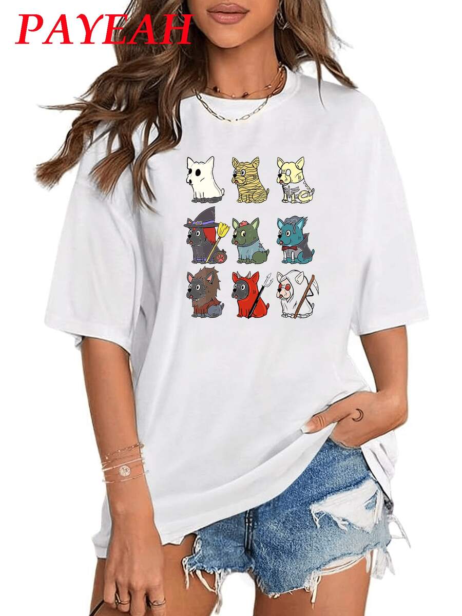 PAYEAH Camiseta divertida del disfraz de bulldog francés para Halloween, 1 pieza, 220g, camiseta de algodón pesado - Blanco - Ver 1