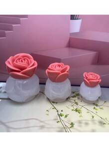 1 件 3D 玫瑰花形硅胶蜡烛模具，DIY 情人节蜡烛，玫瑰装饰冰模 - 白色 - 查看 6