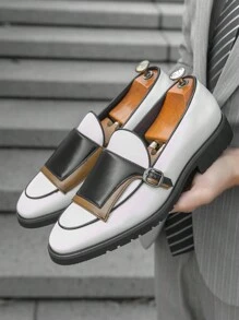 Zapatos de vestir de punta fina para hombres, zapatos formales de moda con diseño de bloques de color - Blanco - Ver 2