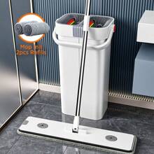 Joybos ® Mop And Bucket With Wringer Set For Home, 40 Cm Flat Mop And Bucket System For Floor Cleaning And Wall Cleaning, Wet-Dry Mop For Window Cleaning With 2 Washable Microfiber Pads - Xám - Xem 4