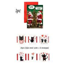 1pc/2pcs/24pcs Funny Christmas Santa Articulated Greeting Cards & Black Cat Valentine Heart Greeting Cards - Adorable Humorous Holiday Design, Comes With Envelopes, Suitable For Christmas, New Year, Valentine's Day, Anniversary, Thanksgiving And Other Occasions To Wish Family And Friends