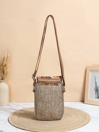 1 件波西米亚风手工编织猫头鹰图案可调节单肩包/斜挎包带多个隔层