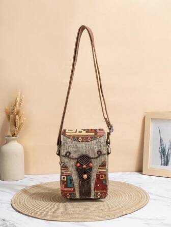 1pc Bohemian Handmade Woven Owl Pattern Adjustable Shoulder/Crossbody Bags With Multiple Compartments