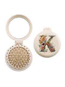 1pc Valentine's Day Flower Aesthetics 26-Letter Mirror Comb, Best Maid Of Honor, Teacher, Friend Gift, Graduation Essential Portable Backrest Comb, Foldable Air Cushion Comb, Travel Camping Essential,Hair Brush,Comb,Hair Tools,Hair Products And Accessories For Barber Salon Beauty Travel Essentials