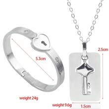 rongji jewelry 1 Set Pulsera y Collar de Pareja con Corazón y Candado de Acero de Titanio, Resistente al Desgaste, Regalo del Día de San Valentín, Mamá, Madre, Día de la Madre