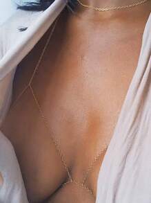 1pc Sexy Minimalist Metal Chain Bikini Body Chain, Model 1: Gold, Model 2: Silver, Fashionable Versatile For Beach, Vacation And Holidays Gift