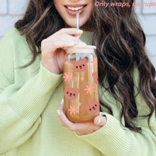 Envolturas lindas con moño de capibara, rana y oso panda para vasos de 16 onzas, resistentes al agua y a los rayos UV. También son adecuadas para decorar botellas, tazas, portátiles y otros suministros escolares - animales lindos - Ver 6