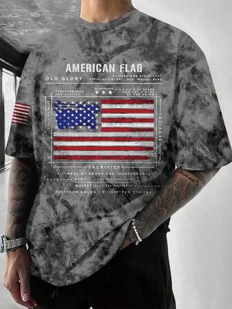 男式复古街头时尚图案印花短袖 T 恤