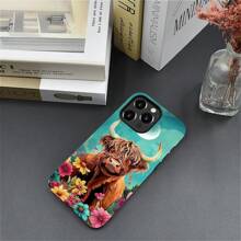 Compatible With IPhone 14-16 Pro Max Case, Natural Cattle And Flowers Pattern Print Phone Case Funny Liquid Silicone Case Impact Resistant Anti-Scratch Shockproof Protective Cover Gifts For Family, Friends, Kids, Birthday,Spring, Holiday, Boyfriends, Girlfriends, Valentine's Day
