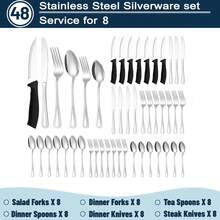 48 Pieces Of Silverware Set Steak Knife, Heavy Duty Stainless Steel Silverware Set 8, Tableware Utensil Set Home/Kitchen, Dishwasher Safe