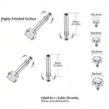 ADYJELY 2件装透明锆石鼻环耳环，G23钛金属材质，低致敏性，16G内螺纹，美杜莎唇环，耳骨耳环，耳垂耳环，耳骨耳环，2mm/3mm/4mm/5mm经典鼻部穿刺饰品，男女通用 - 2pcs/Set - 查看 3
