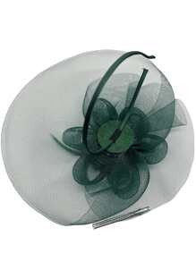 1 件深绿色女式迷人茶会帽 20 年代 50 年代婚礼鸡尾酒花朵网眼发夹 适合狂欢节