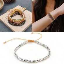 简单新款时尚赤铁矿珠可调节珠子手链简约串珠波西米亚手链男女皆宜