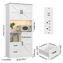 68'' Tall Kitchen Pantry With Barn Doors, Storage Cabinet With Organizer, Drawer And Adjustable Shelves, Wood Cupboard For Kitchen, Dining Room, Bathroom And Hallway, White - White - View 2