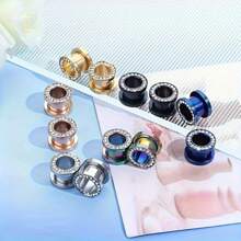 AVYRING 2PCS Stainless Steel Crystal Zirconia Ear Tunnels Plug Screw Fit Colorful Ear Flesh Gauge Ear Expanders Piercing Jewelry 4-16mm