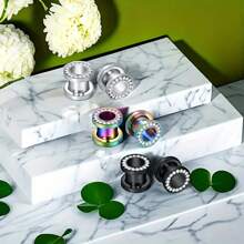 AVYRING 2PCS Stainless Steel Crystal Zirconia Ear Tunnels Plug Screw Fit Colorful Ear Flesh Gauge Ear Expanders Piercing Jewelry 4-16mm