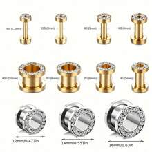 AVYRING 2PCS Stainless Steel Crystal Zirconia Ear Tunnels Plug Screw Fit Colorful Ear Flesh Gauge Ear Expanders Piercing Jewelry 4-16mm