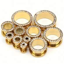 AVYRING 2PCS Stainless Steel Crystal Zirconia Ear Tunnels Plug Screw Fit Colorful Ear Flesh Gauge Ear Expanders Piercing Jewelry 4-16mm